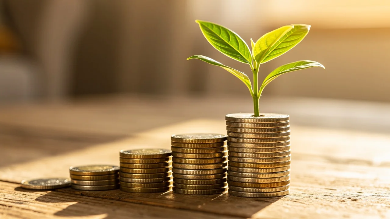 Plant growing from coins symbolising long-term credit score improvement for a UK franchisee