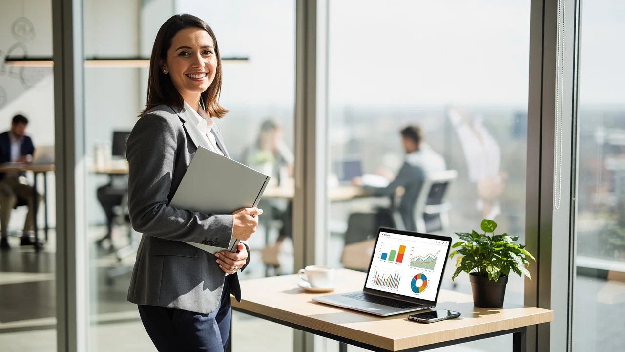 Confident UK businesswoman finalising her franchise investment decision after reviewing the disclosure document