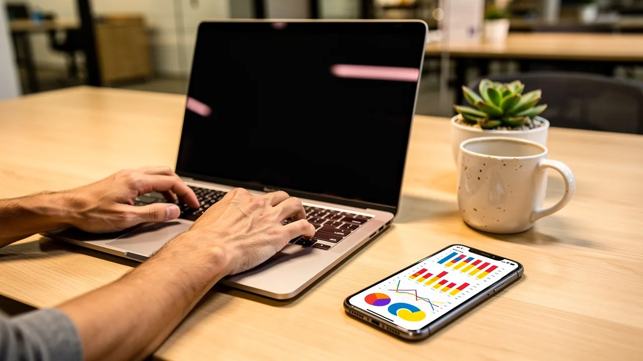 Franchise owner using digital tools and analytics on laptop