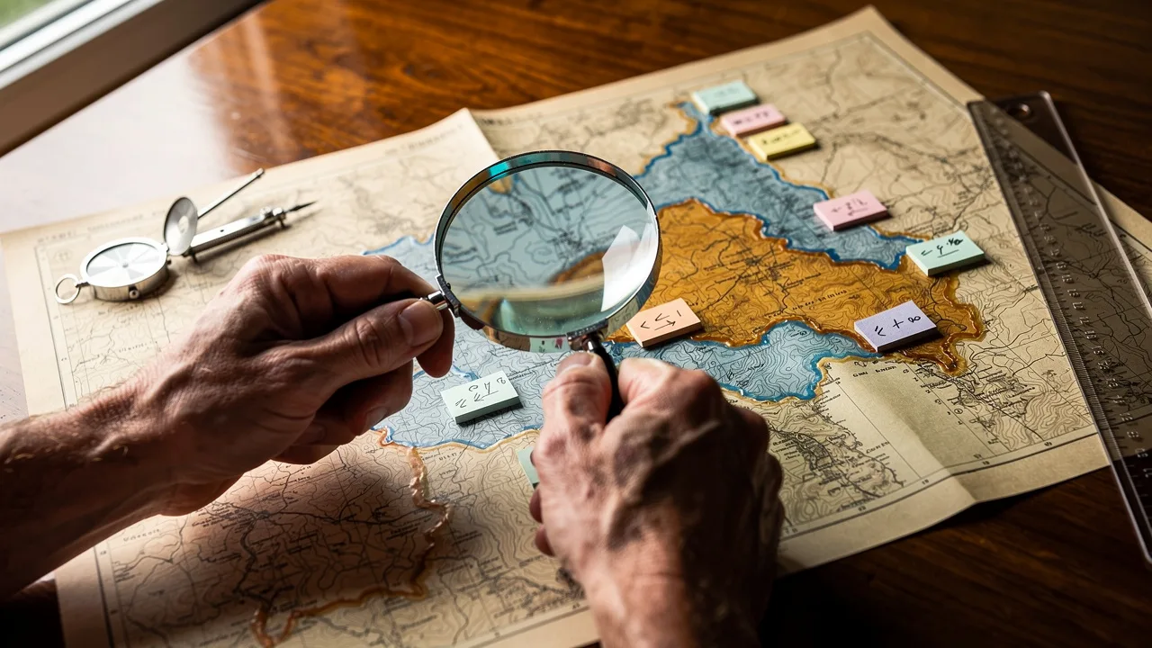 Business person examining a regional territory map for franchise rights