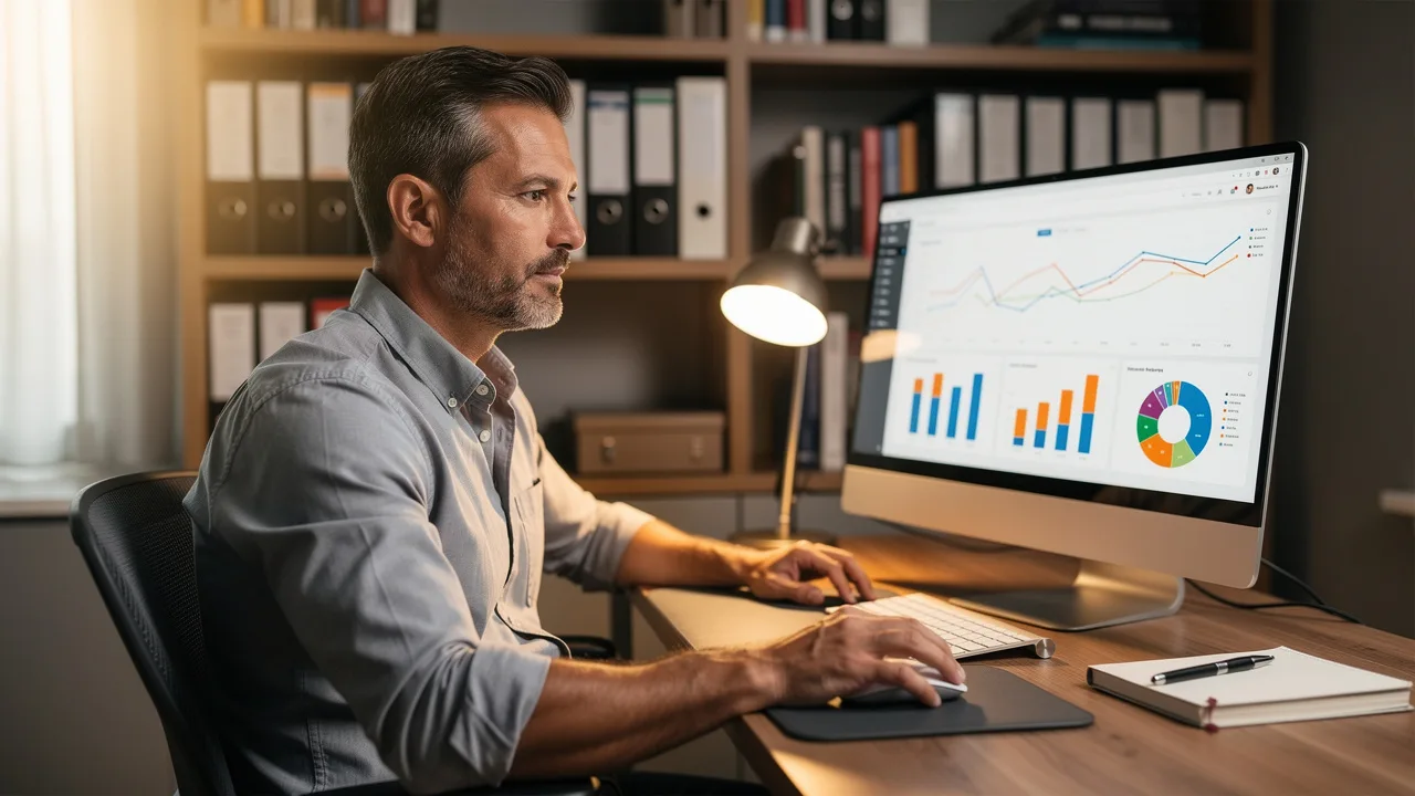Focused business owner working at home office desk