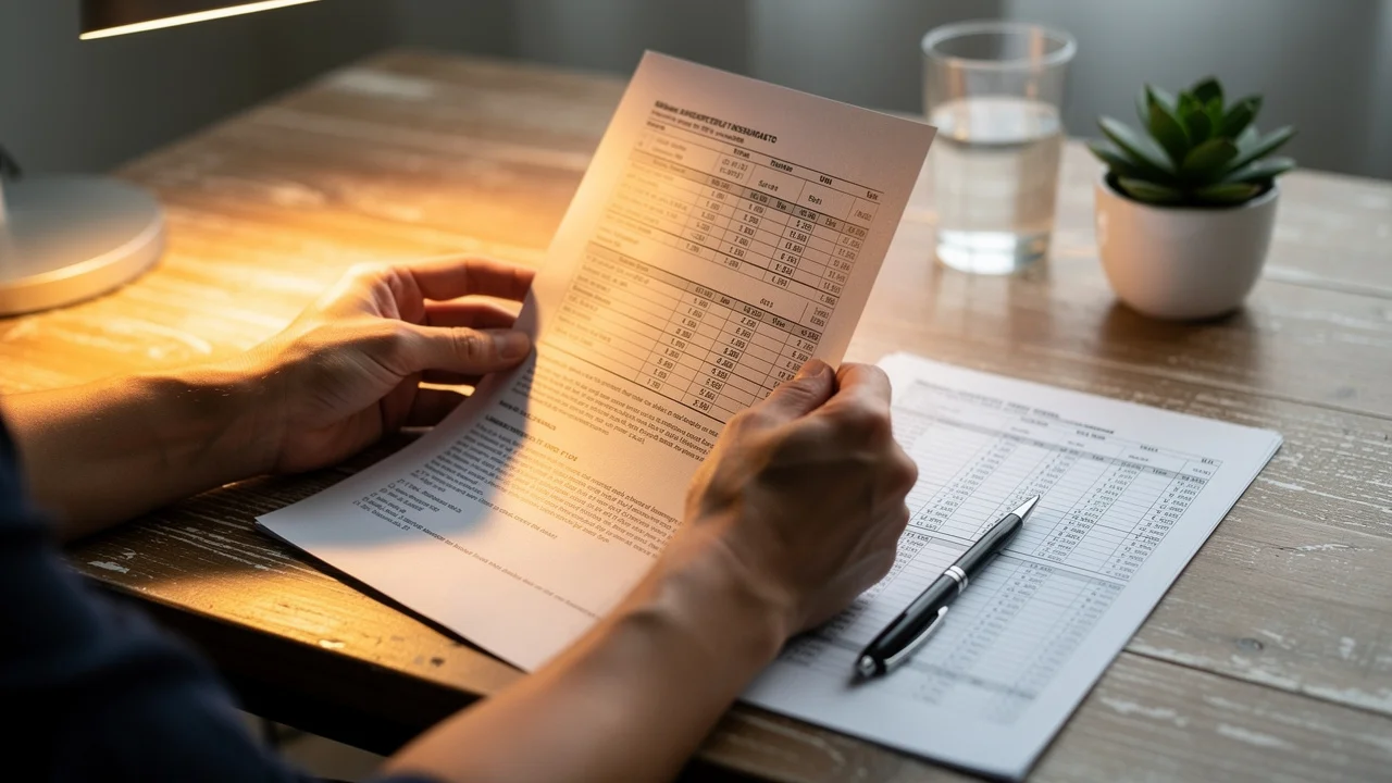 UK franchise buyer reviewing franchise financial documents and figures at a desk
