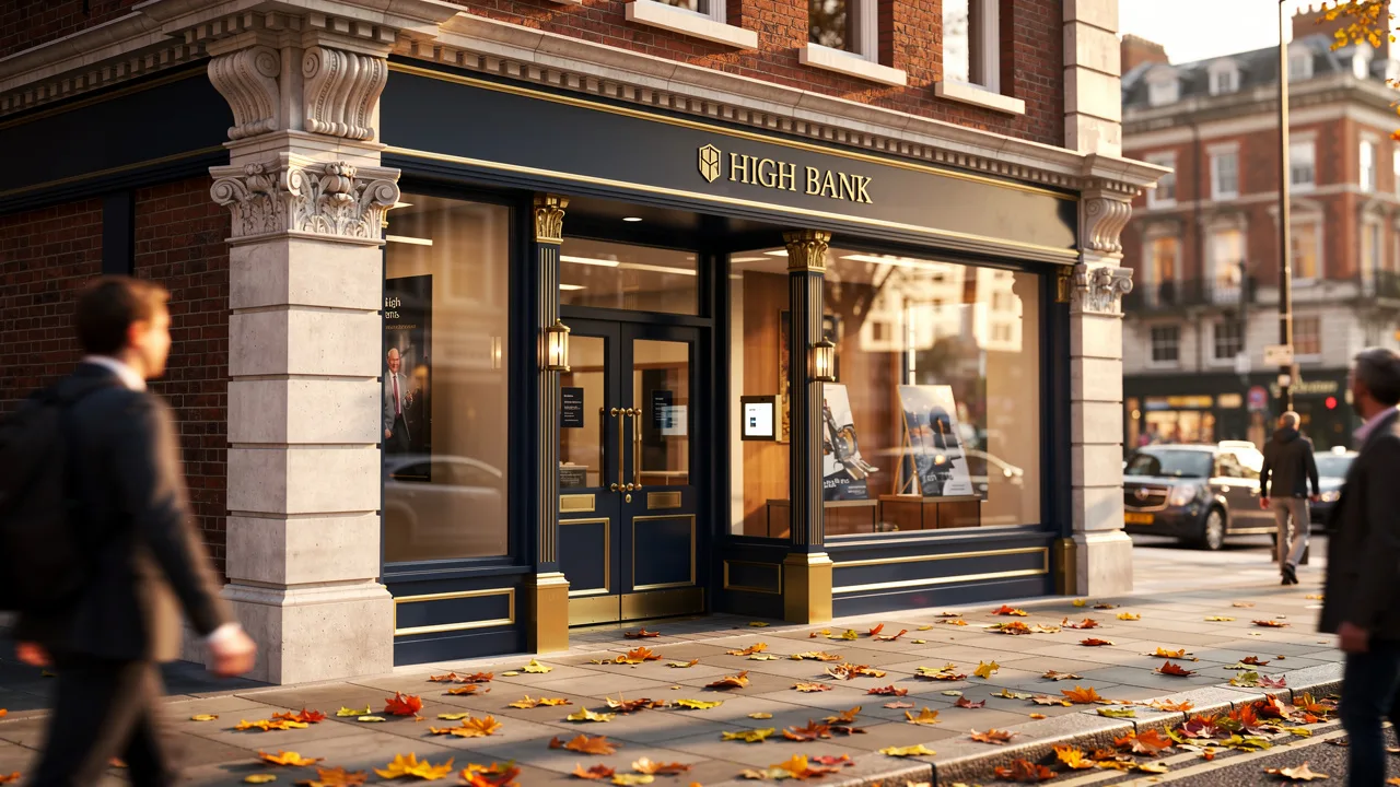 British high street bank branch exterior for franchise loan applications